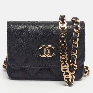 Chanel Classic Micro Black Quilted Caviar Leather Cc Flap Bag